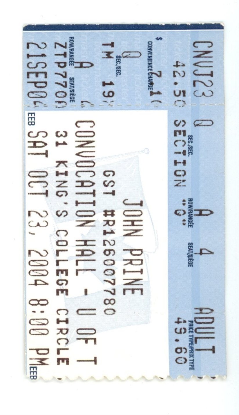 John Prine Vintage Concert Ticket Stub Convocation Hall (Toronto, 2004)