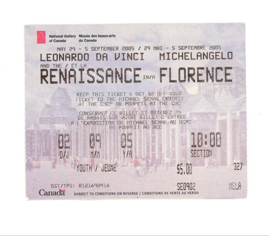 Renaissance In Florence Vintage Concert Ticket Stub (Toronto, 2005)