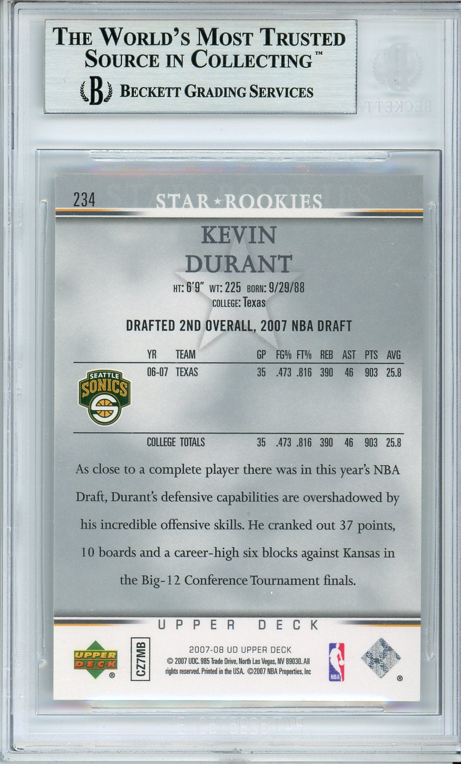 2007-08 Upper Deck #234 Kevin Durant Star Rookies Card