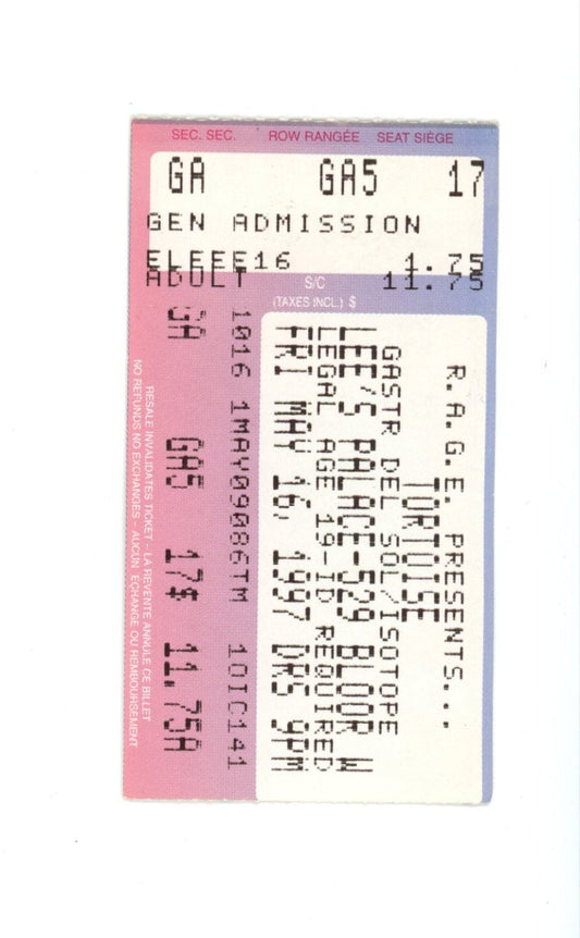 Original Tortoise Vintage Concert Ticket Stub Lee's Palace (Toronto 1997)