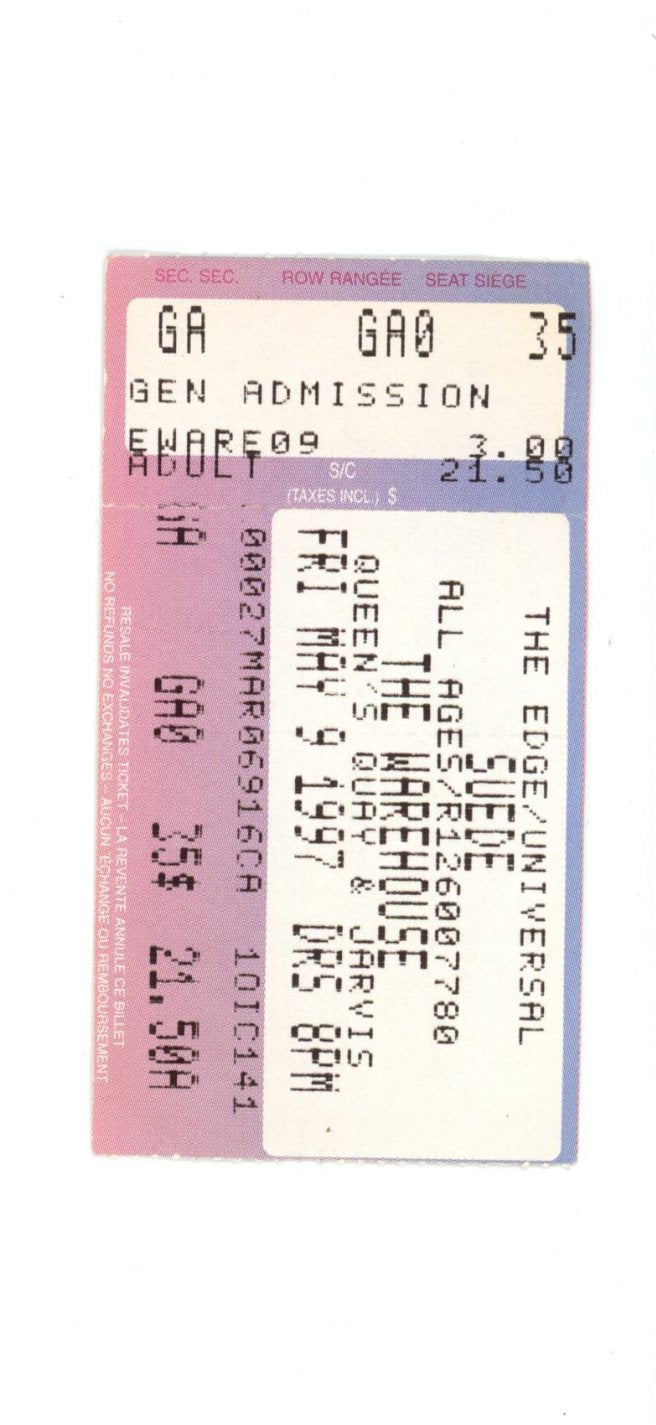 Original Suede Vintage Concert Ticket Stub The Warehouse (Toronto 1997)