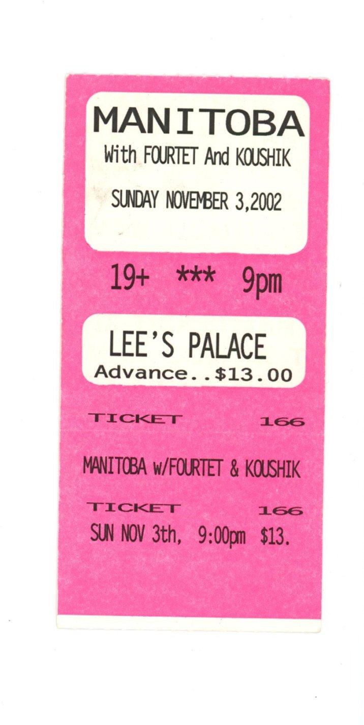 Original MANITOBA Vintage Concert Ticket Stub Lee's Palace (Toronto, 2002)