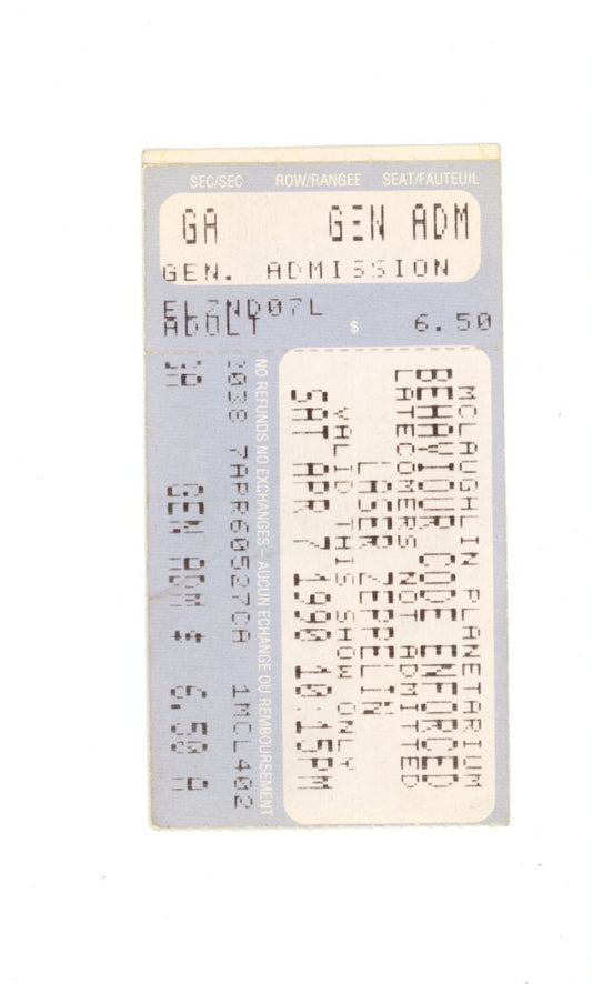 Original Laser Zeppelin Vintage Concert Ticket Stub Mclaughlin Planetarium (Toronto, 1990) Very Rare!