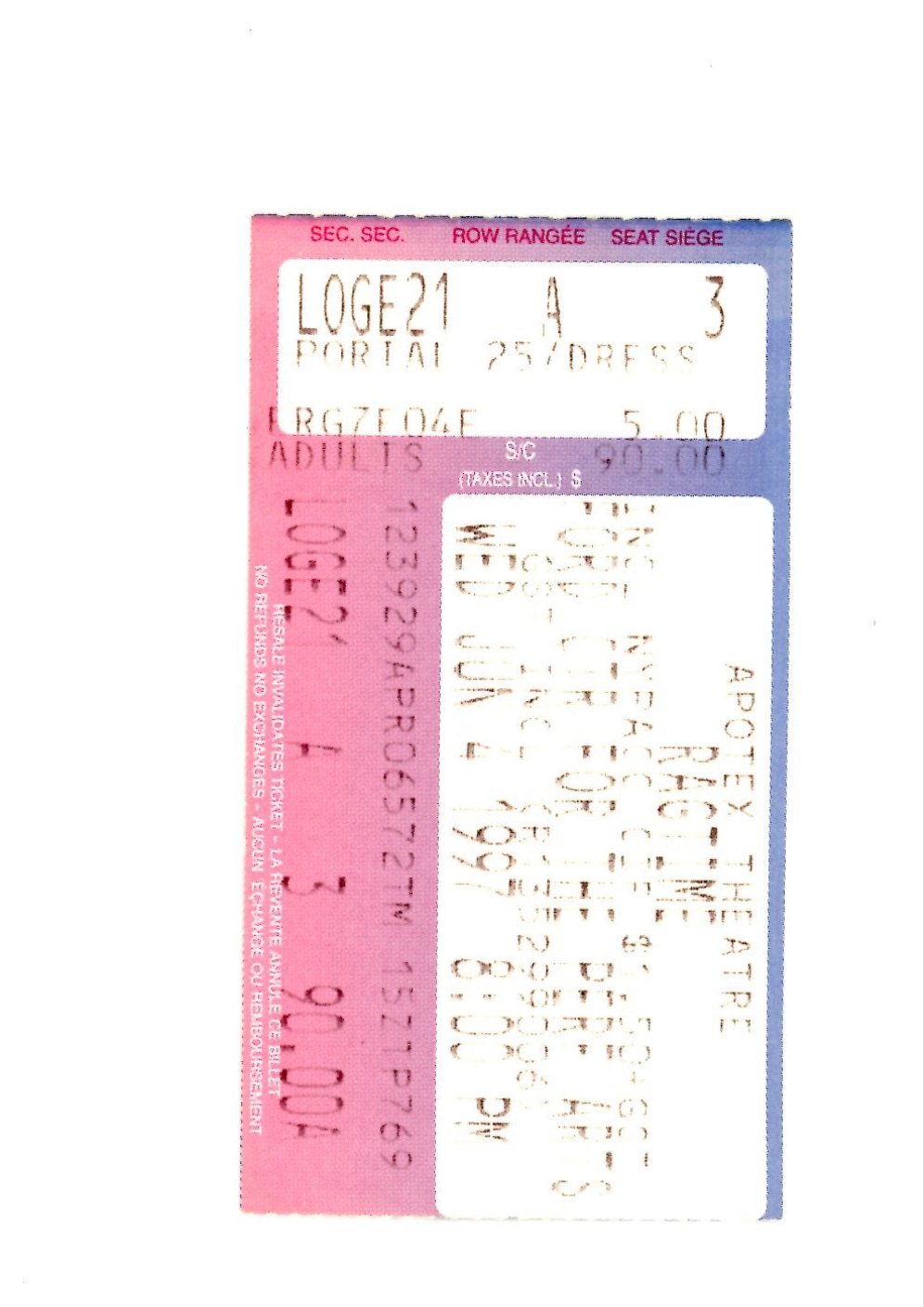Original Ragtime Vintage Musical Play Concert Ticket Stub Ford Centre (Toronto, 1997)