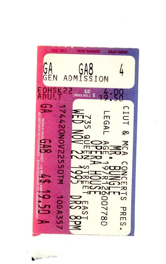 Original Mr Bungle Vintage Concert Ticket Stub Opera House (Toronto, 1995)