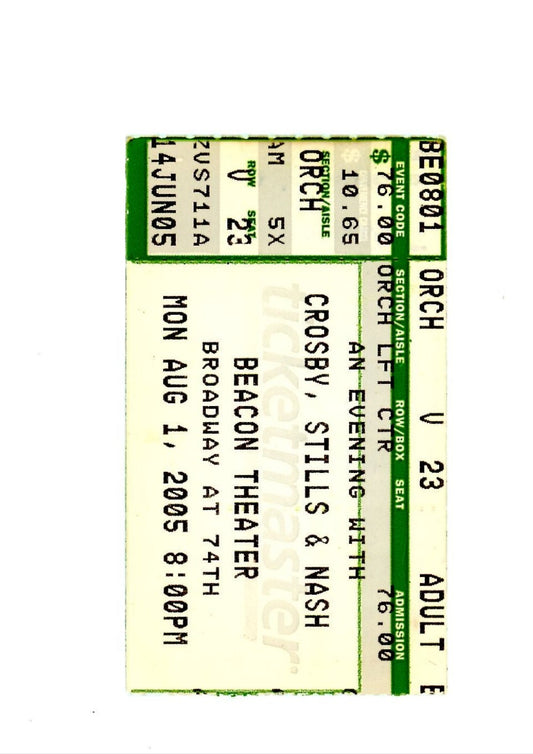 Original Crosby Stills Nash Young Vintage Concert Ticket Stub Beacon Theatre (New York, 2005)