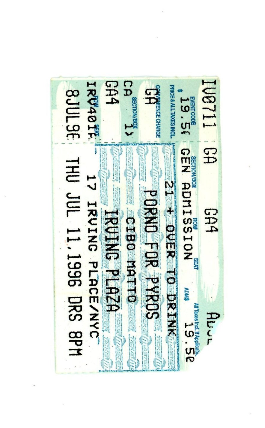 Original Porno For Pyros Vintage Concert Ticket Stub Irving Plaza (New York, 1996)