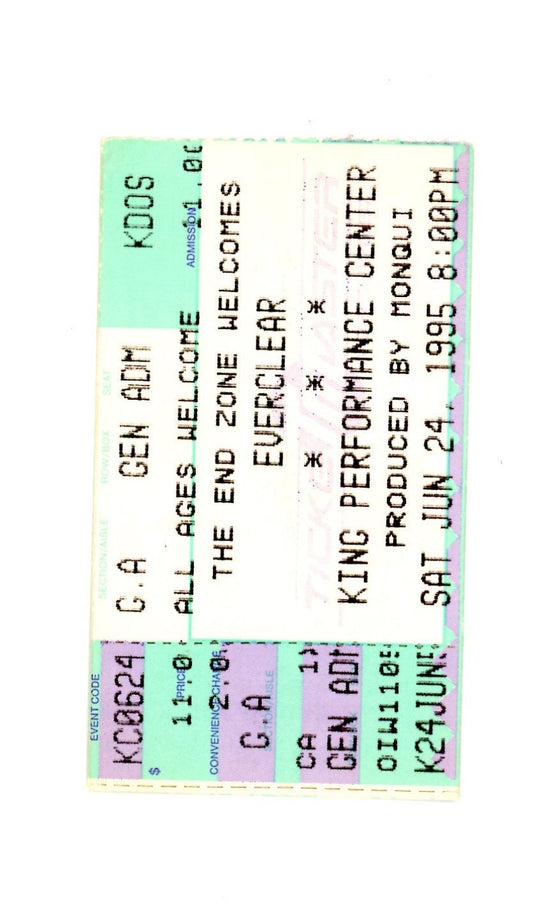 Original Everclear Vintage Concert Ticket Stub King Performance Centre (New York, 1995)