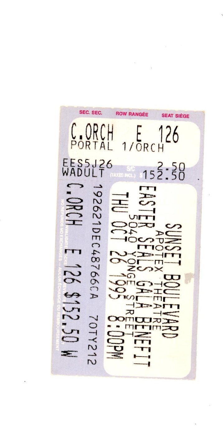 Original Sunset Boulevard Vintage Concert Ticket Stub Apotex Theatre (Toronto, 1995)