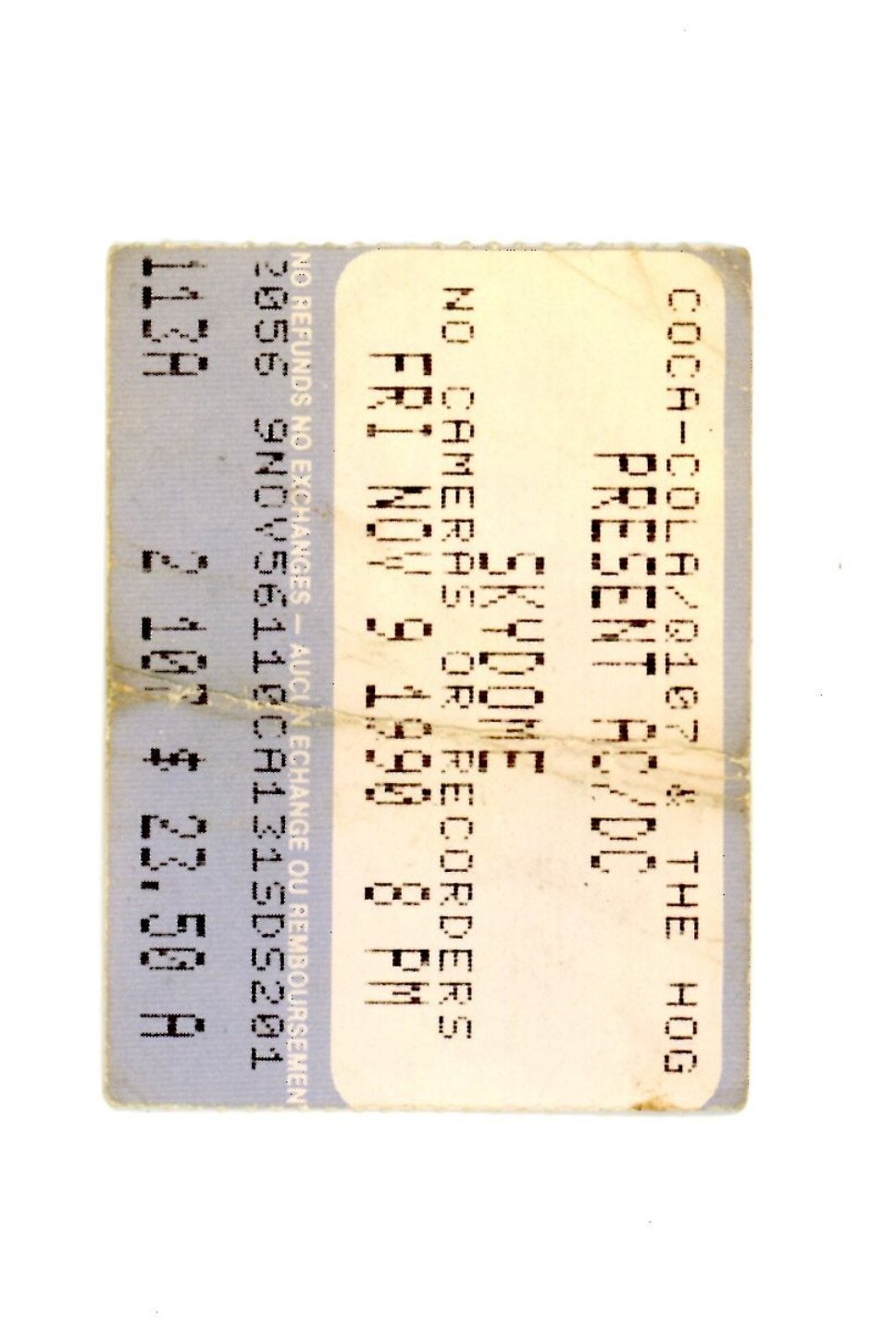 Original AC/DC Vintage Concert Ticket Stub Skydome (Toronto, 1990)