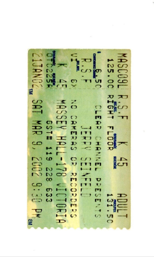 Original Jerry Seinfeld Vintage Concert Ticket Stub Massey Hall (Toronto, 2002)