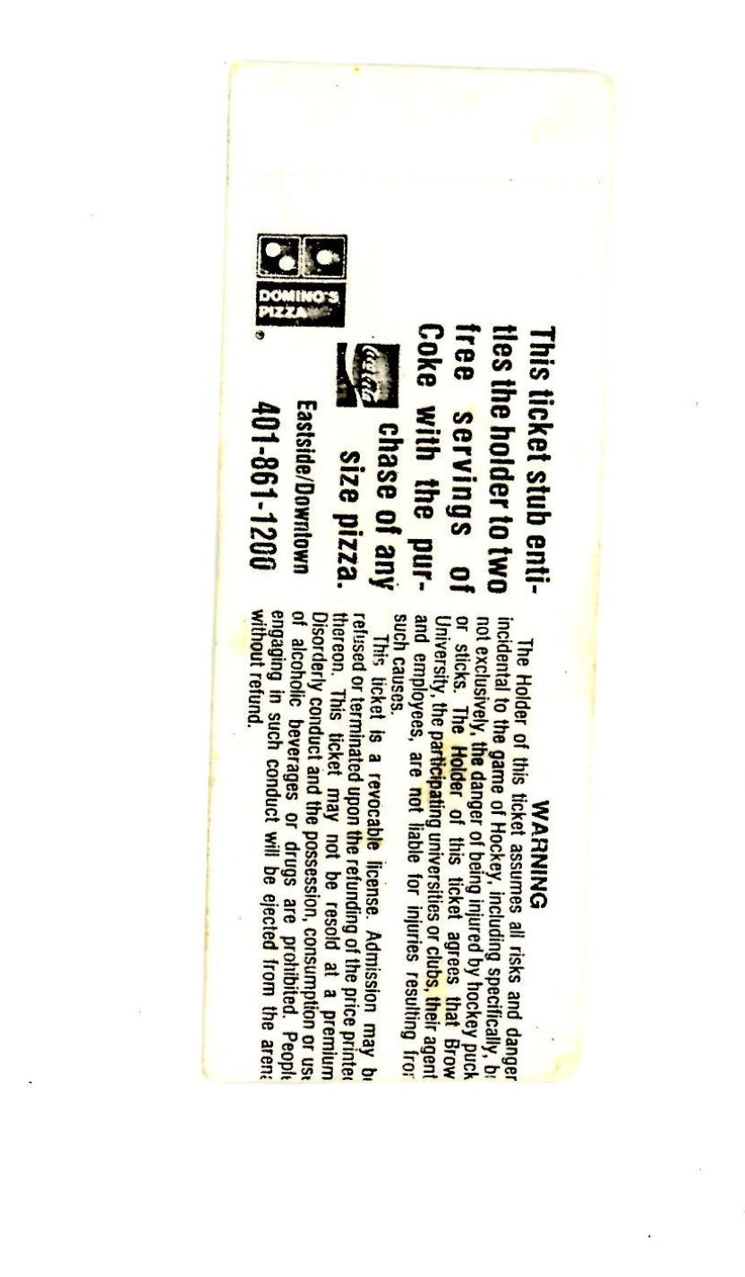 Browns University VS Princeton Ice Hockey Game Vintage Ticket Stub (Meehan Auditorium, 1988)