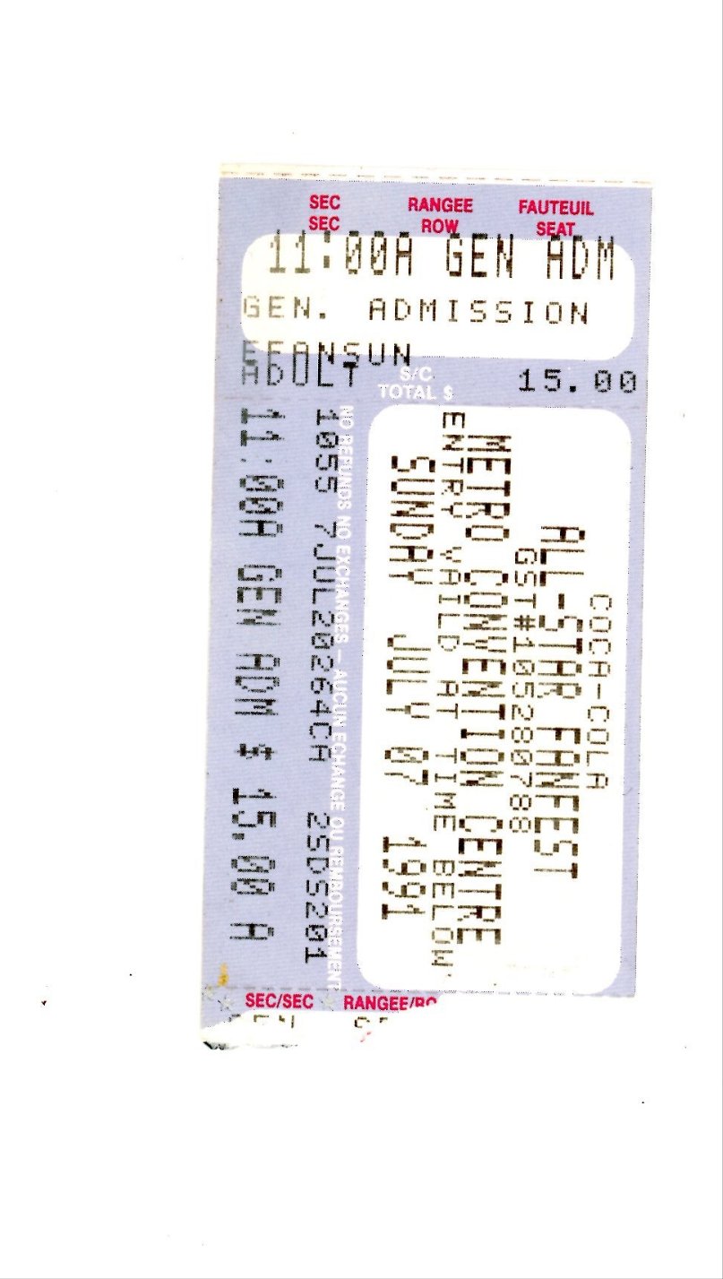 1991 MLB All-Star Game Fanfest Weekend Vintage Ticket Stub (Toronto, 1991) Blue Jays, Skydome