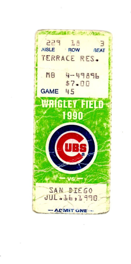 San Diego Padres VS Chicago Cubs Baseball Game Vintage Ticket Stub (Wrigley Field, 1990)