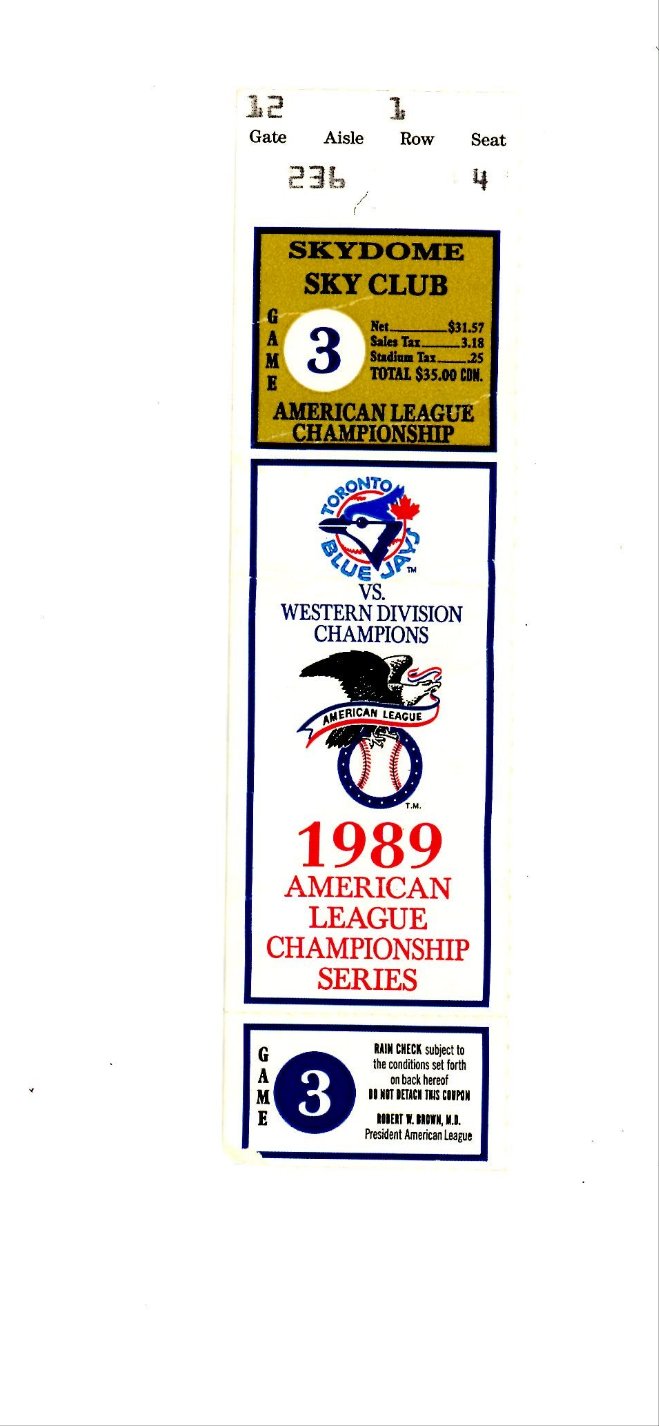 Toronto Blue Jays ALCS Baseball Game Vintage Ticket Stub (Skydome, 1989)