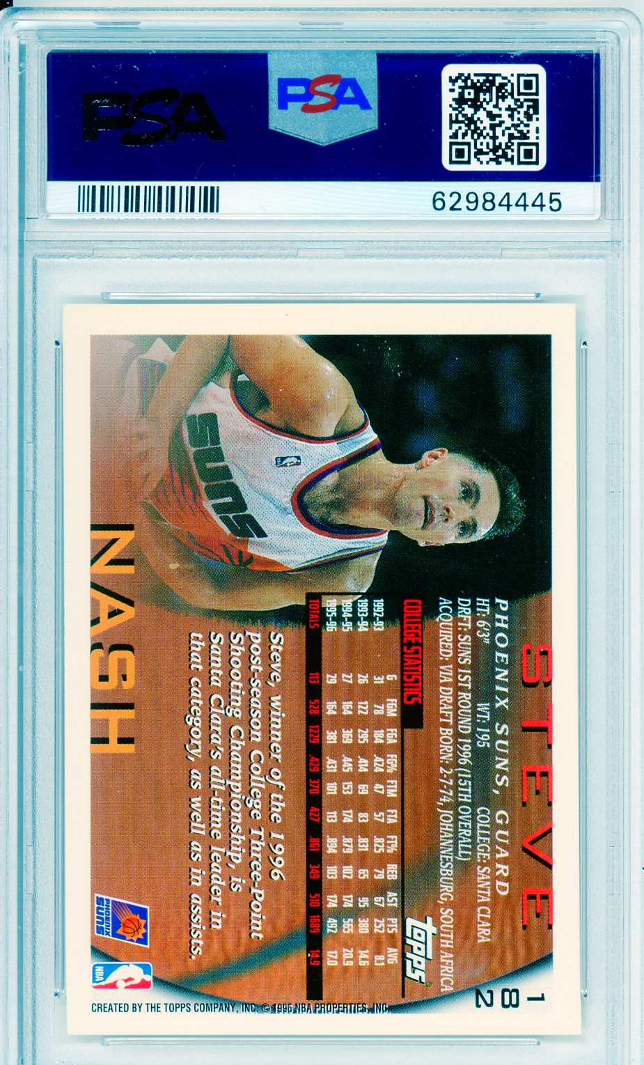 1996 Topps #182 Steve Nash Rookie Card PSA 8