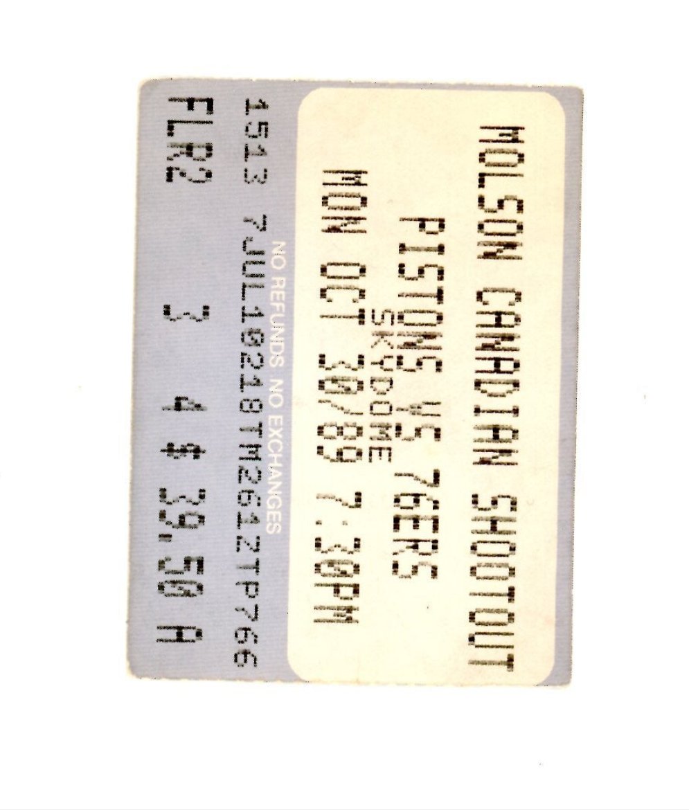 Philadeplphia 76ers VS Detroit Pistons NBA Exhibition Game Vintage Ticket Stub Skydome (Toronto, 1989)
