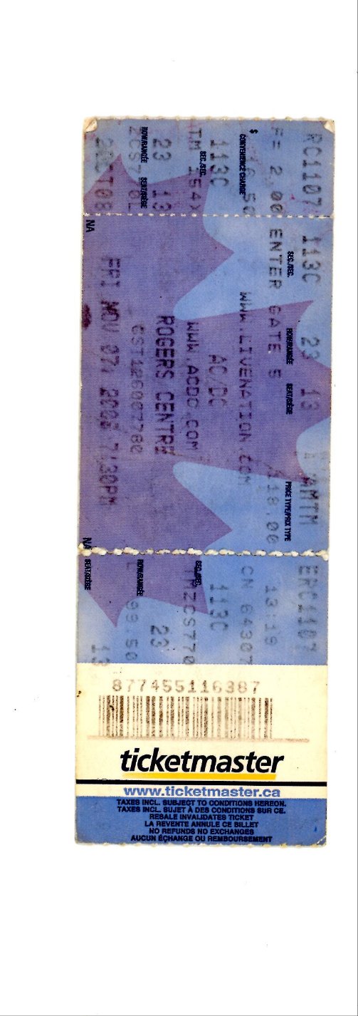 AC/DM Vintage Concert Ticket Stub Air Canada Centre (Toronto, 2008)