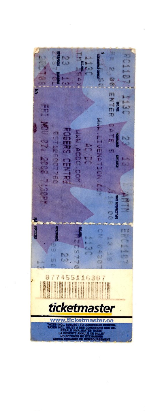 AC/DC Vintage Concert Ticket Stub Air Canada Centre (Toronto, 2008)