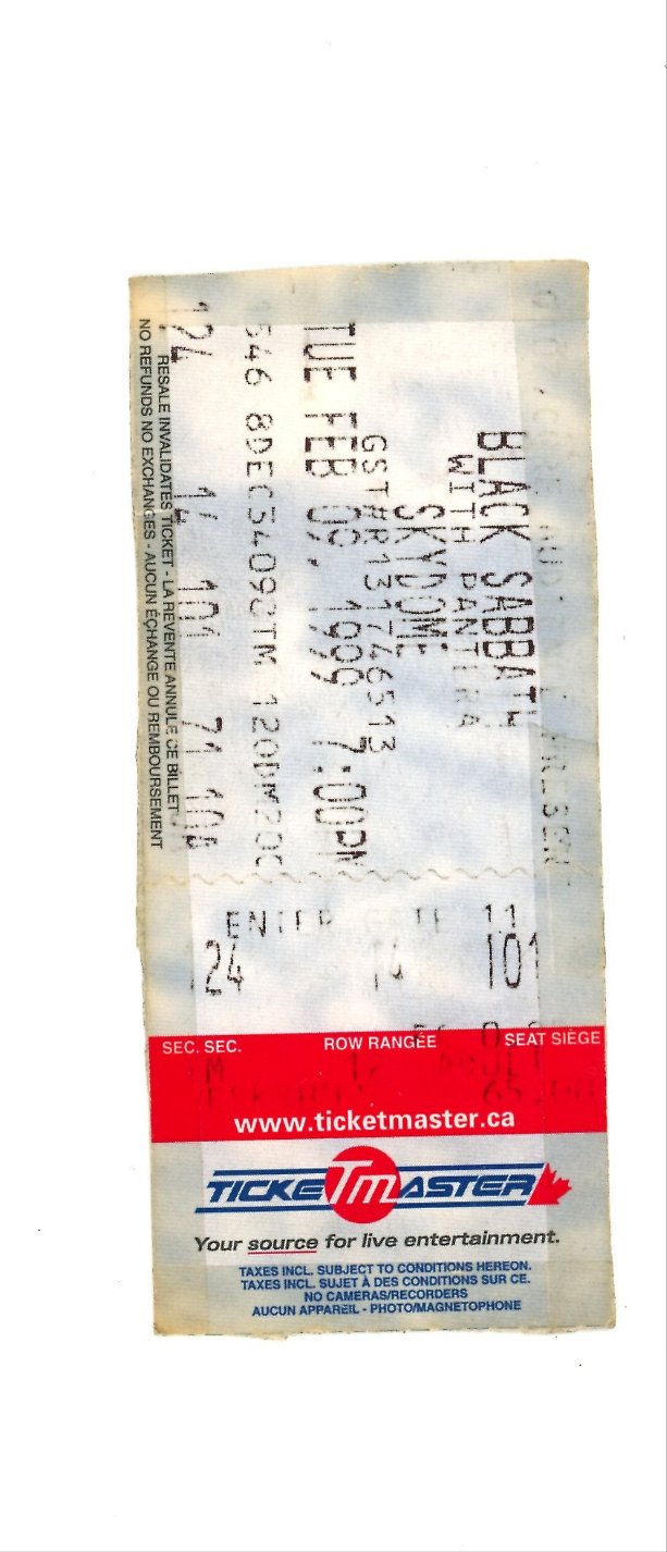 Black Sabbath Vintage Concert Ticket Stub Skydome (Toronto, 1999)