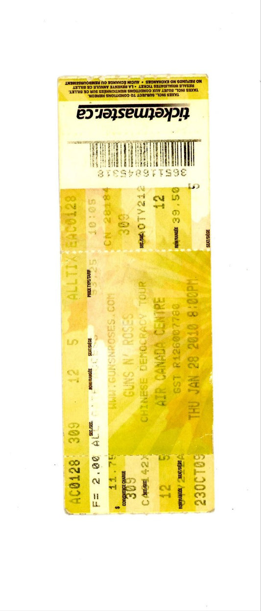 Guns N Roses Vintage Concert Ticket Stub Air Canada Centre (Toronto, 2010)