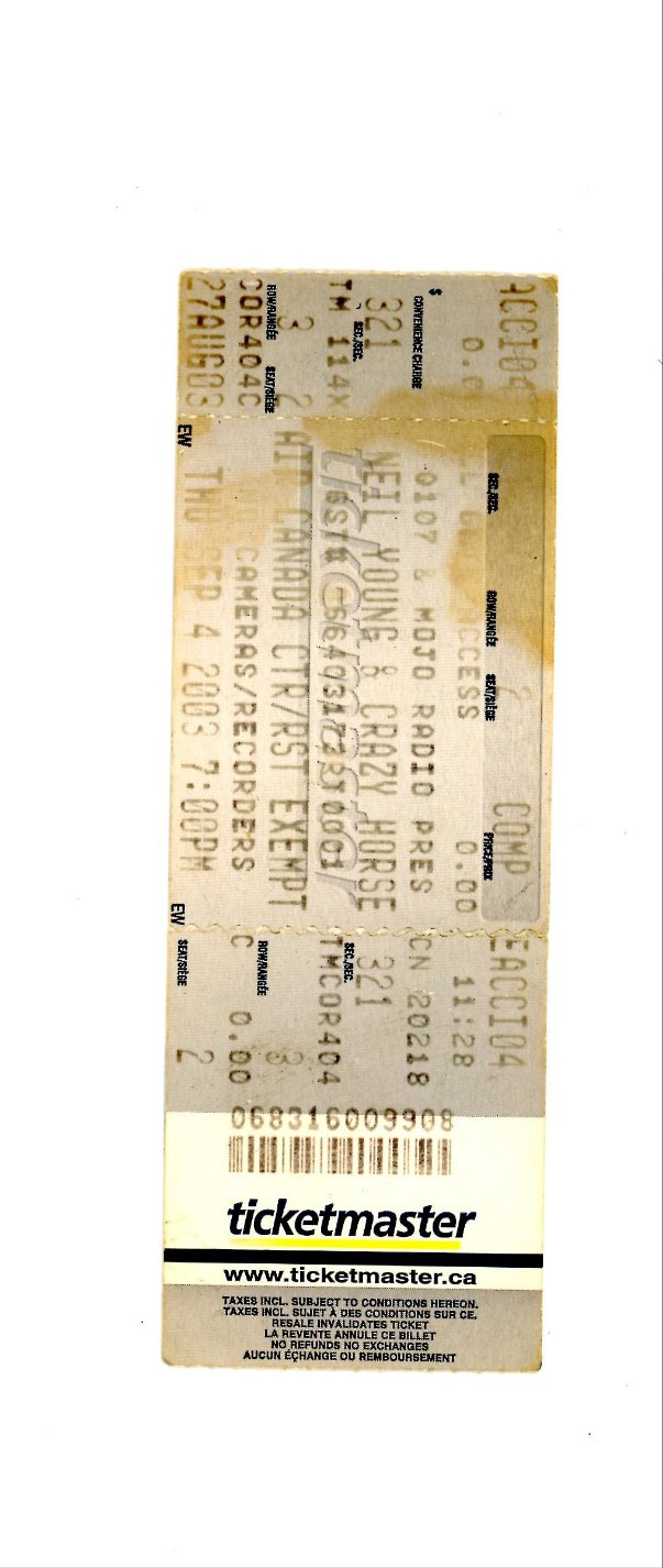 Neil Young Crazy Horse Vintage Concert Ticket Stub Air Canada Centre (Toronto, 2003)