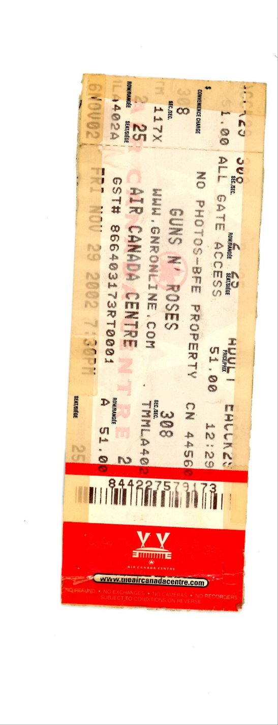 Guns N Roses Vintage Concert Ticket Stub Air Canada Centre (Toronto, 2002)