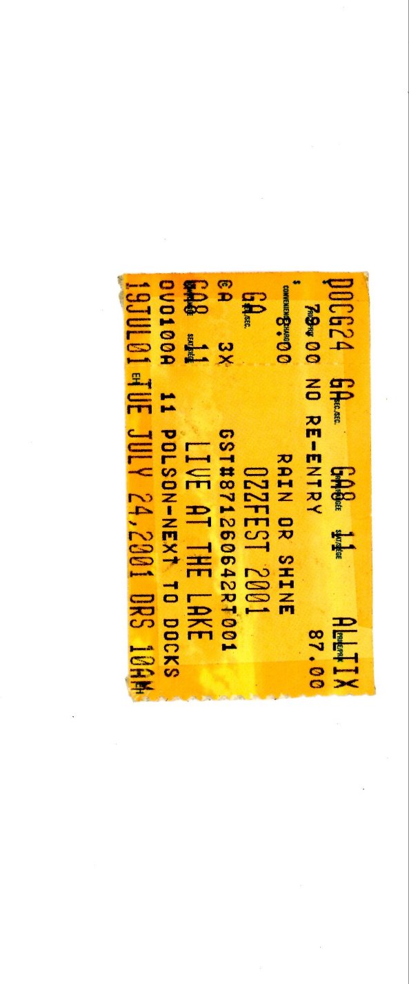 Original Ozzfest Vintage Concert Ticket Stub The Docks (Toronto, 2001)