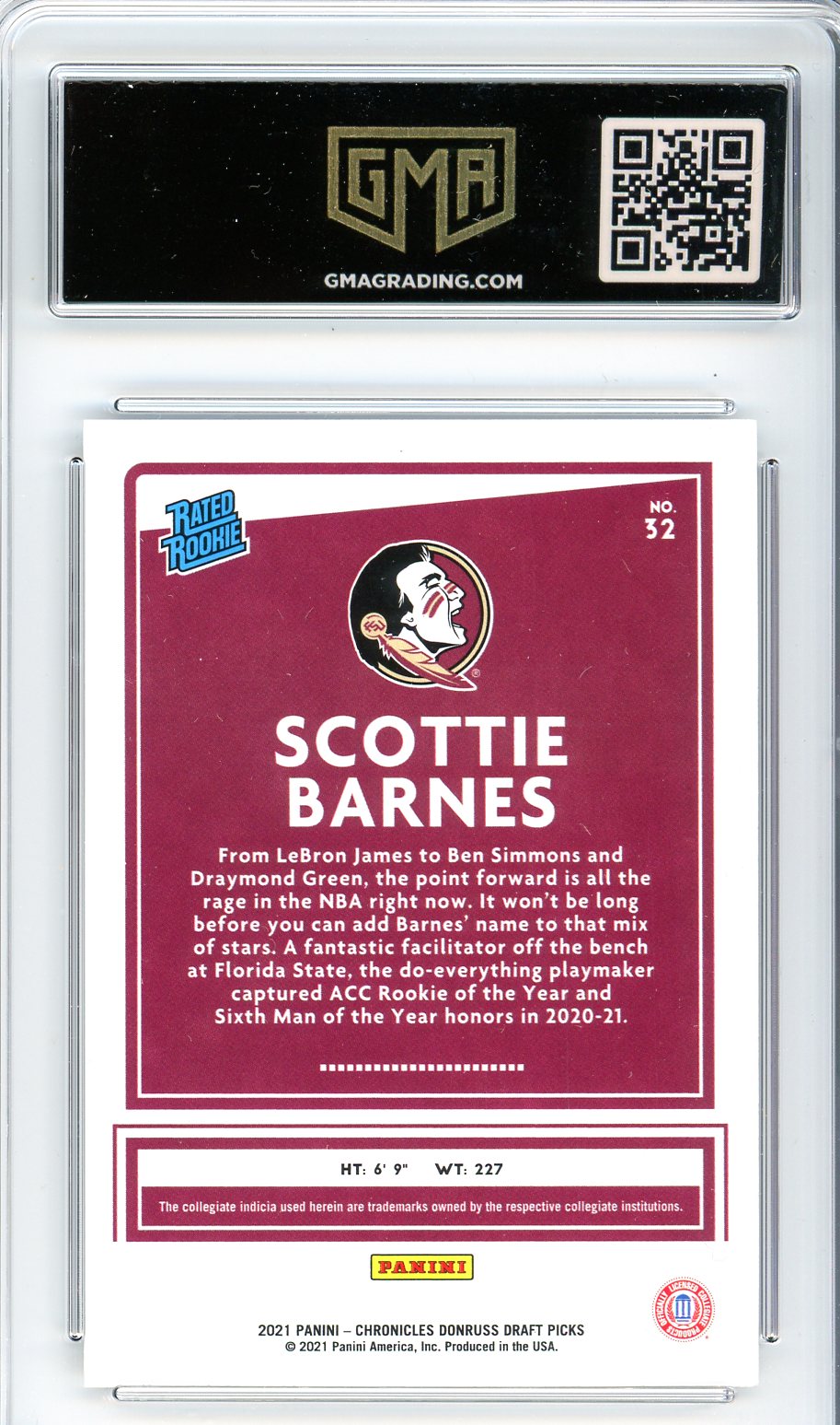 2021 Chronicles Draft Picks Donruss Rated Rookie #32 Scottie Barnes Card