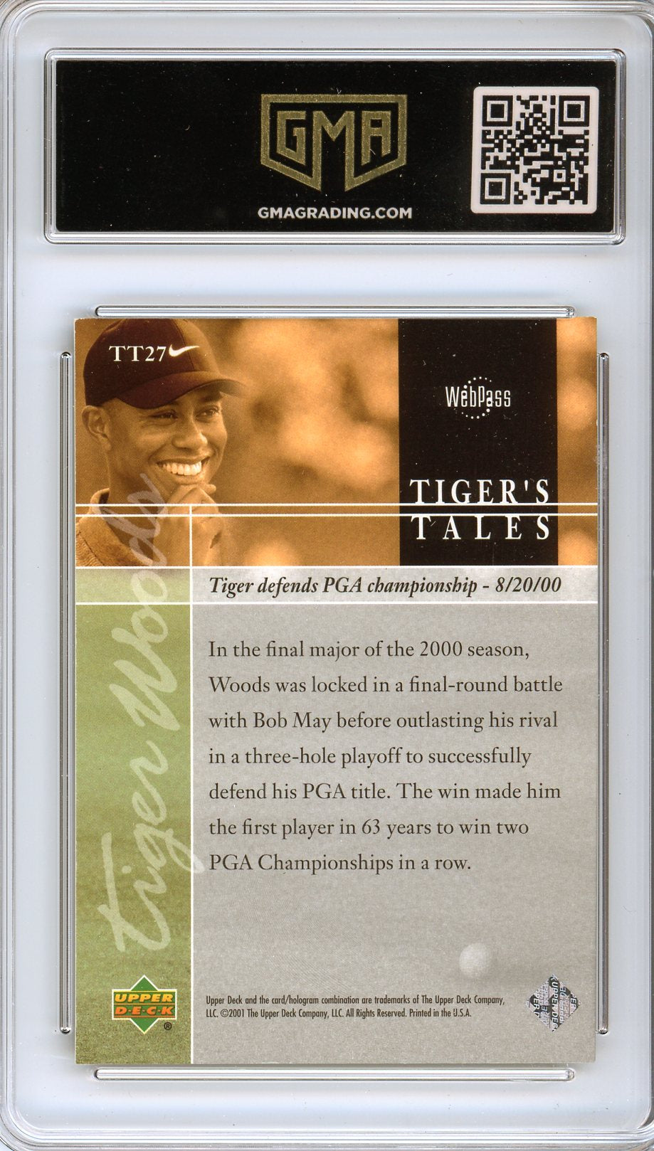 2001 Upper Deck Tiger Woods #TT27 Rookie Card GMA 8.5