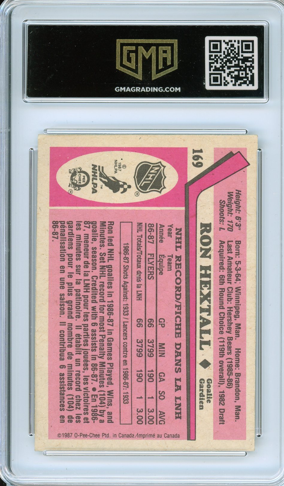 1987 OPC Ron Hextall #169 Rookie Card GMA 7