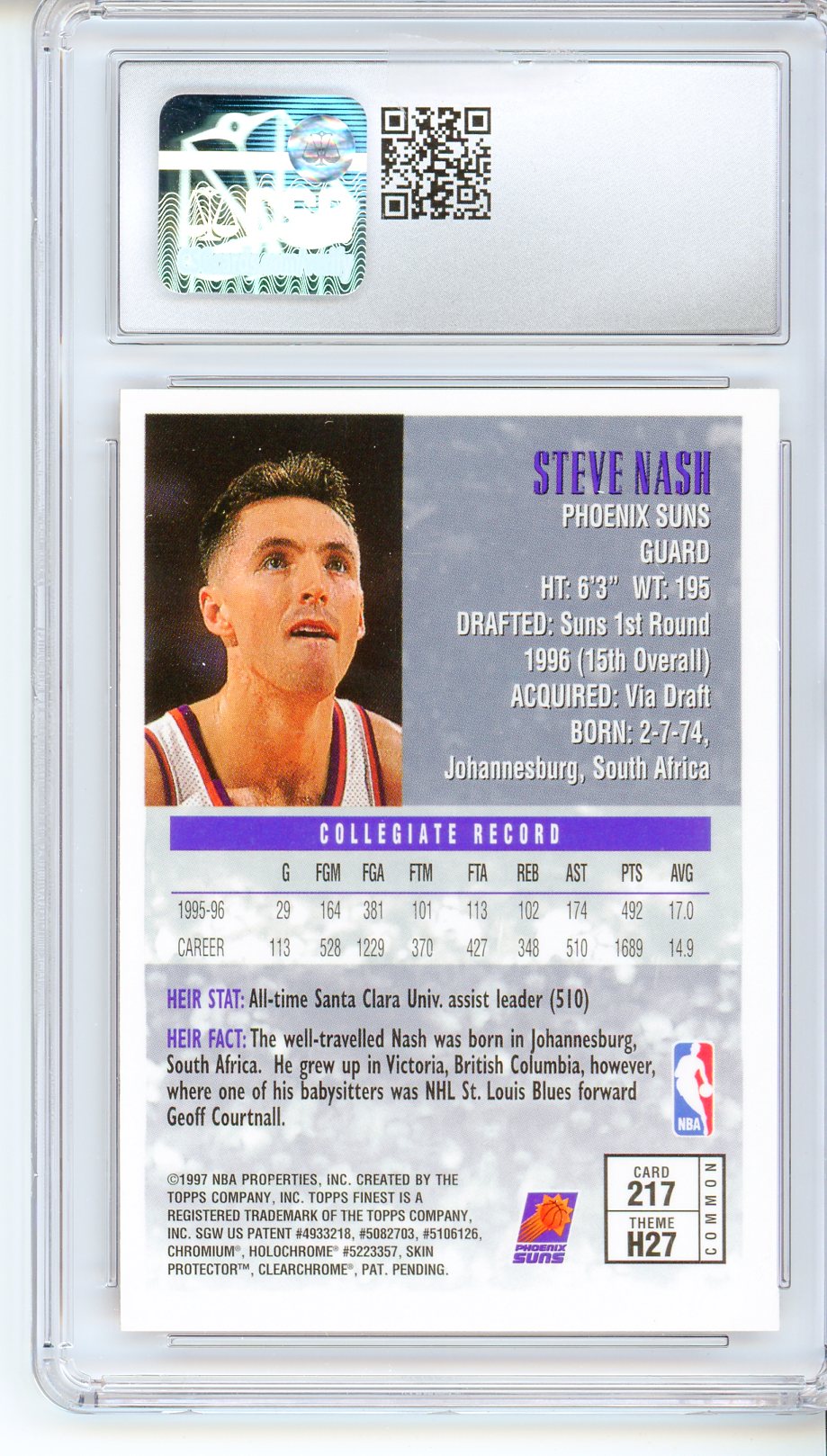 1996-97 Topps Finest #217 Steve Nash Rookie Card CSG 8