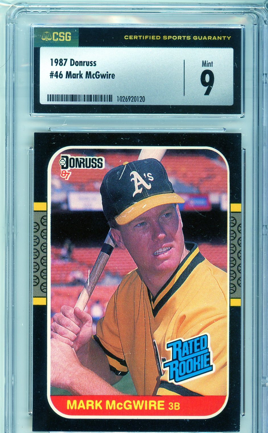 1987 Donruss #46 Mark McGwire Rated Rookie CSG 9