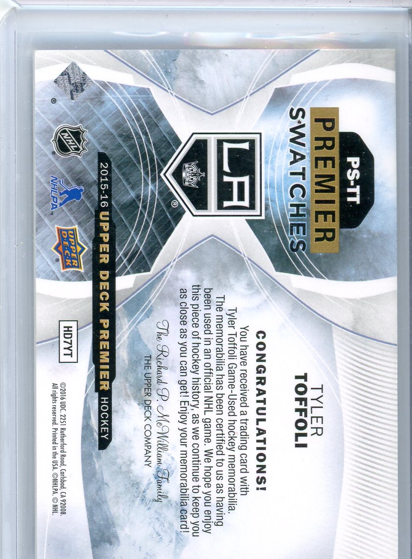 2015/16 UD Premier Swatches Tyler Toffoli Jersey Card