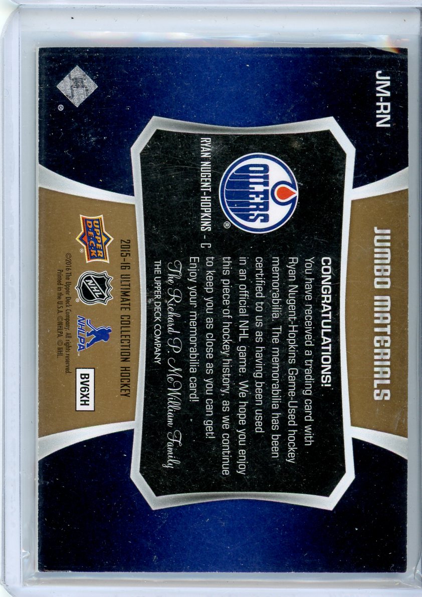 2015/16 Ultimate Collection Jumbo Materials Ryan Nugent Hopkins Jersey Card