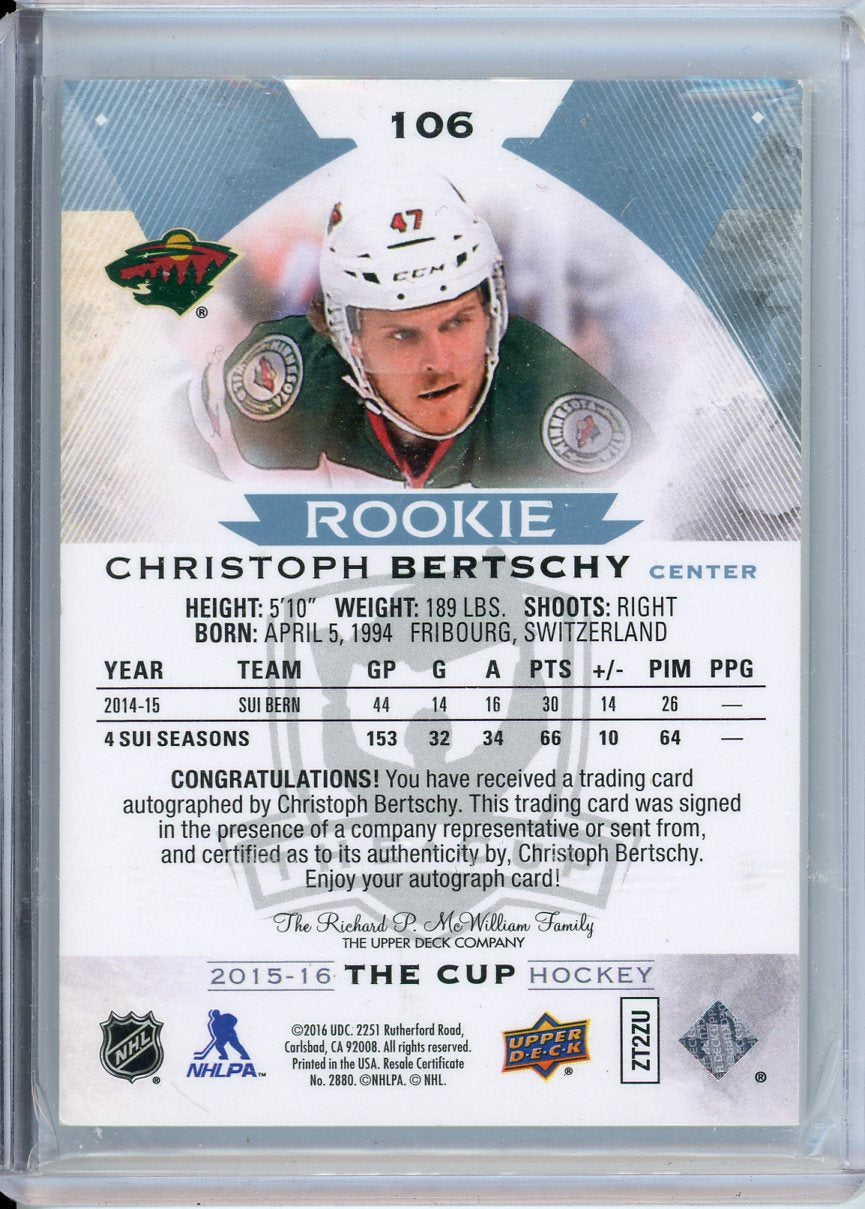 2015/16 UD The Cup Christoph Bertschy Rookie Autograph Card