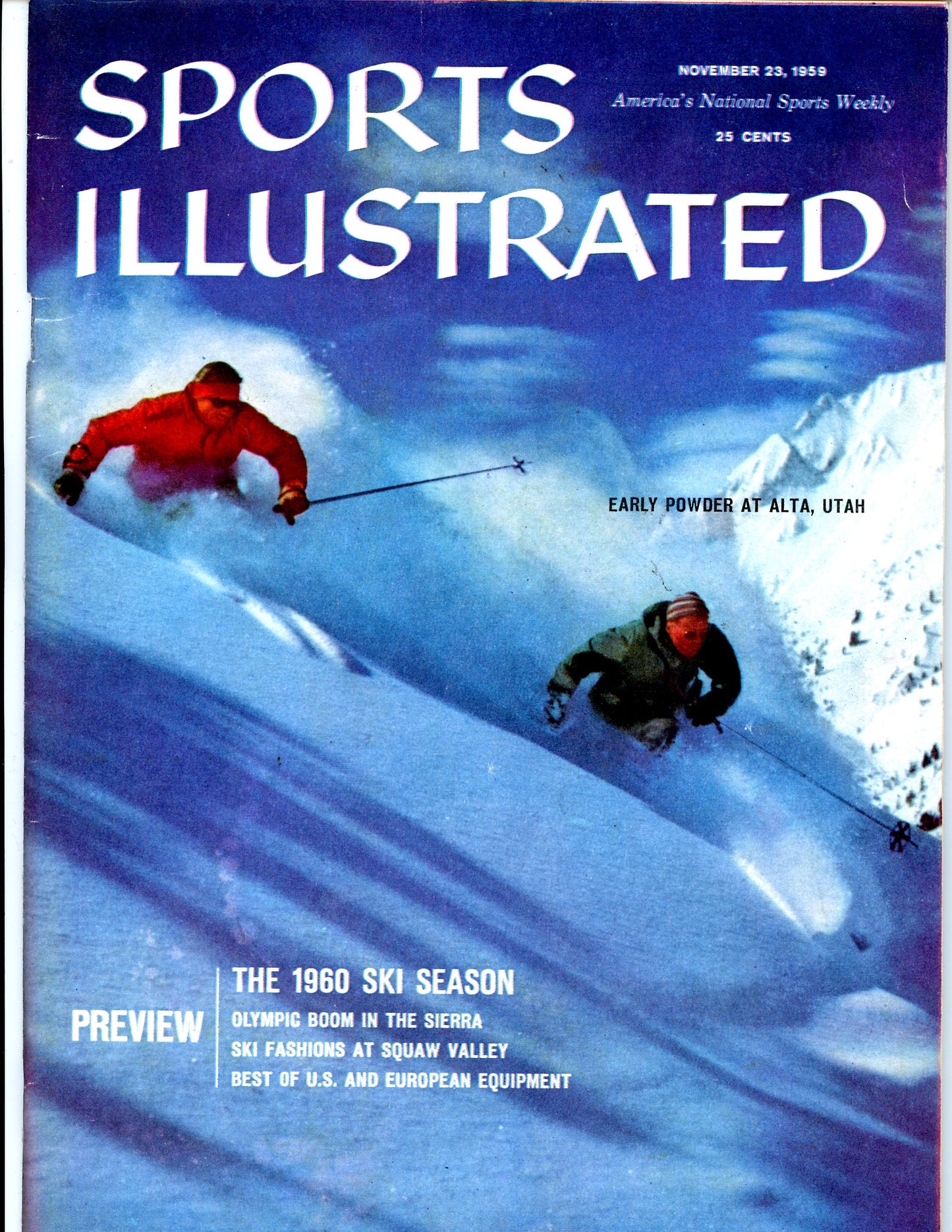 Sports Illustrated Vintage Magazine Rare Newsstand Edition (November 23, 1959) Skiing