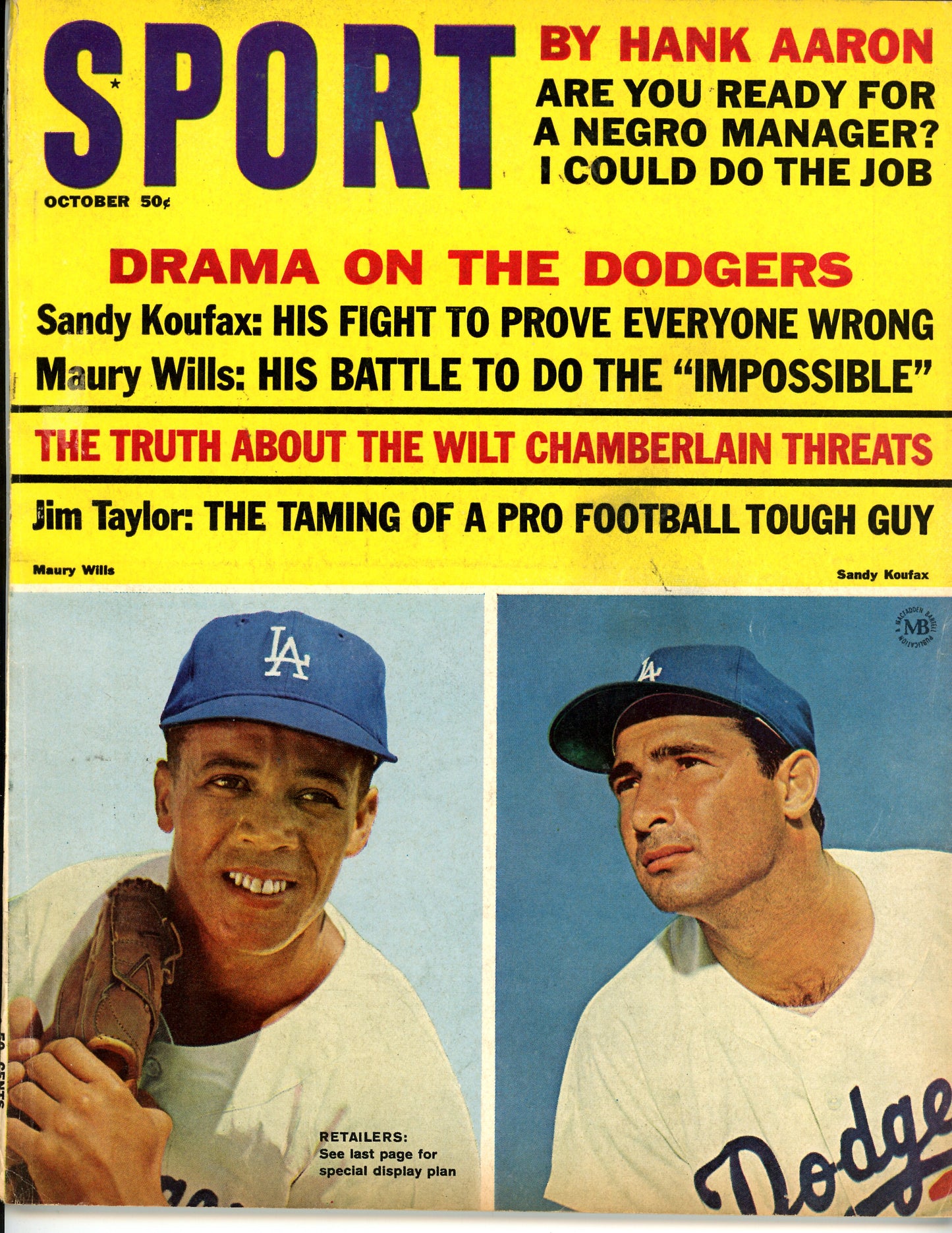 Sport Vintage Magazine Rare Newsstand Edition (October 1965) Sandy Koufax, Hank Aaron