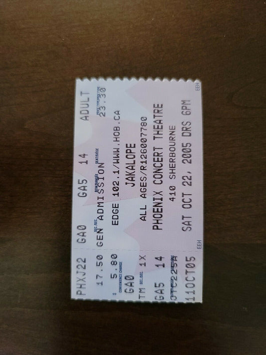 Jakalope 2005, Toronto Phoenix Theater Original Concert Ticket Stub