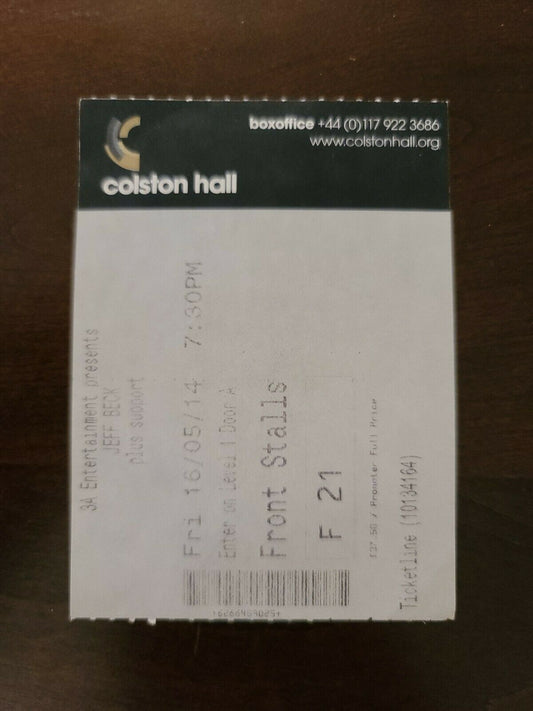 Jeff Beck 2014, Bristol Colston Hall England Original Concert Ticket Stub