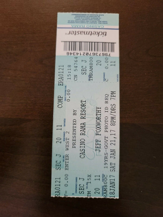 Jeff Foxworthy 2017, Casino Rama Original Concert Ticket Stub