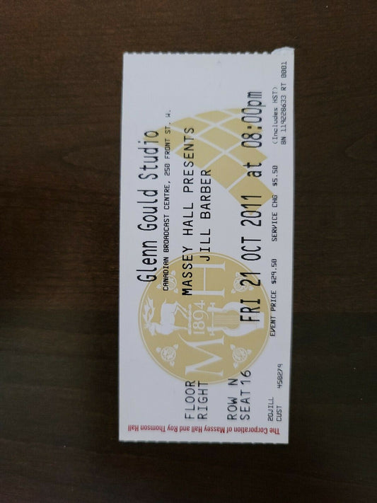 Jill Barber 2011, Toronto Massey Hall Original Concert Ticket Stub