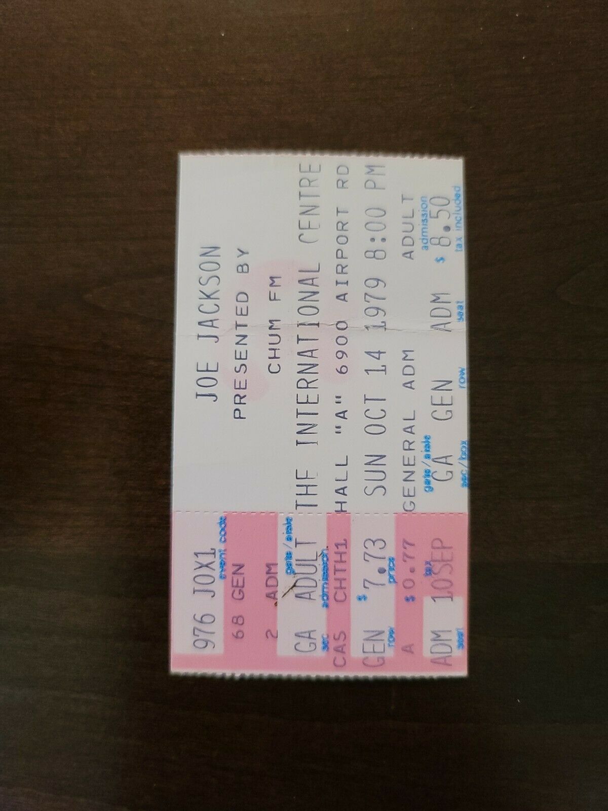Joe Jackson 1979, Toronto International Center Original Concert Ticket Stub