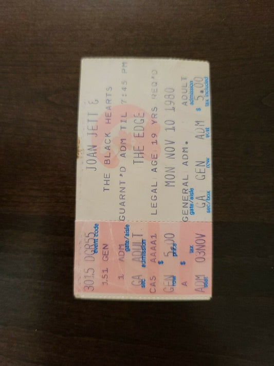 Joan Jett 1980, Toronto The Edge Original Concert Ticket Stub
