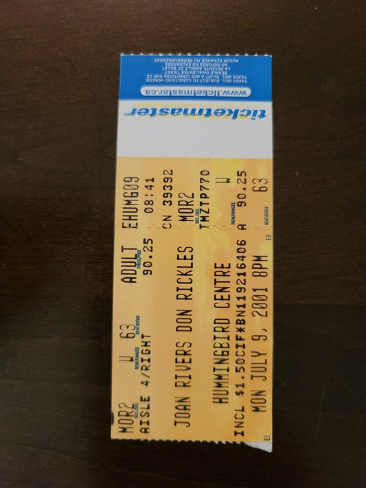 Joan Rivers Don Rickles 2001, Toronto Hummingbird Centre Concert Ticket Stub