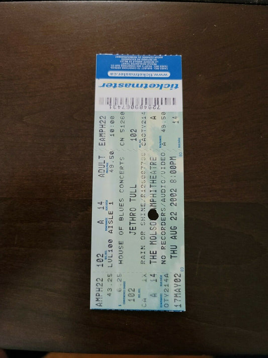 Jethro Tull 2002, Toronto Molson Amphitheater Original Concert Ticket Stub