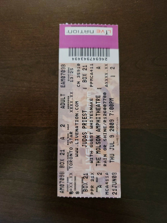 Judas Priest 2009, Toronto Molson Amphitheater Original Concert Ticket Stub