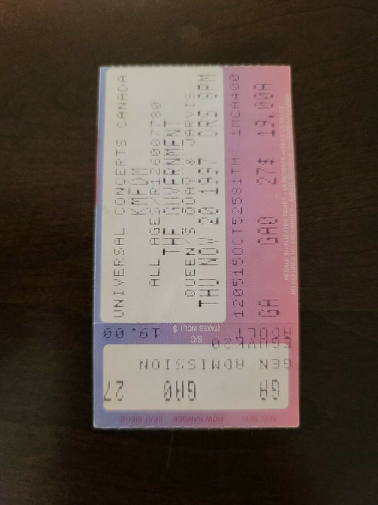 KMFDM 1997, Toronto The Guvernment Original Concert Ticket Stub