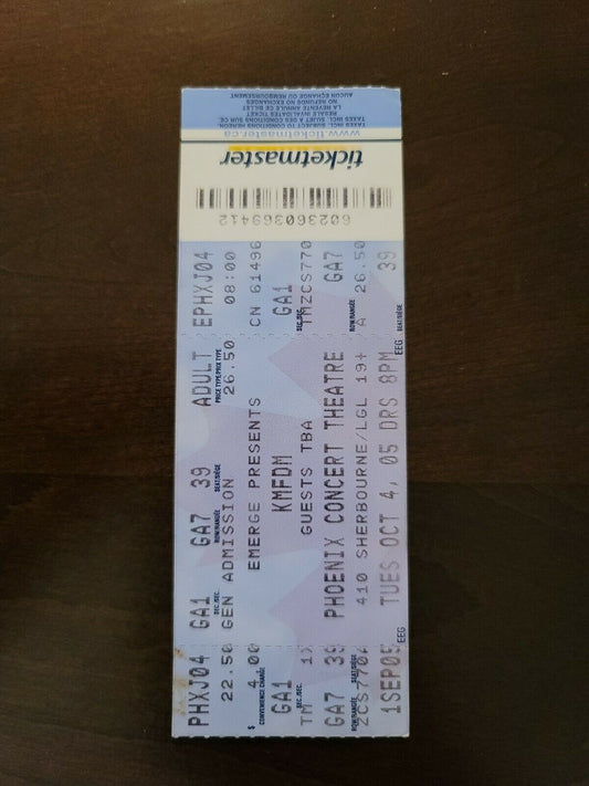 KMFDM 2005, Toronto Phoenix Theater Original Concert Ticket Stub