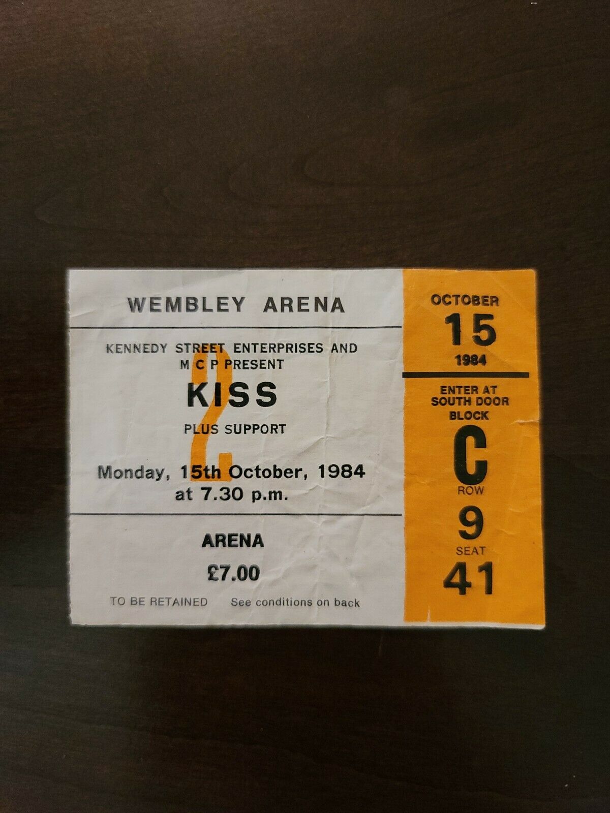 KISS 1984, London Wembley Arena Original Concert Ticket Stub